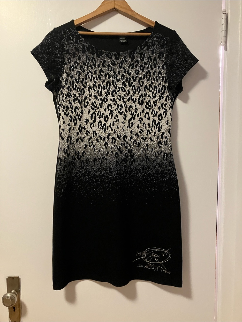Desigual Black and White Leopard-Print Midi Dress Like New